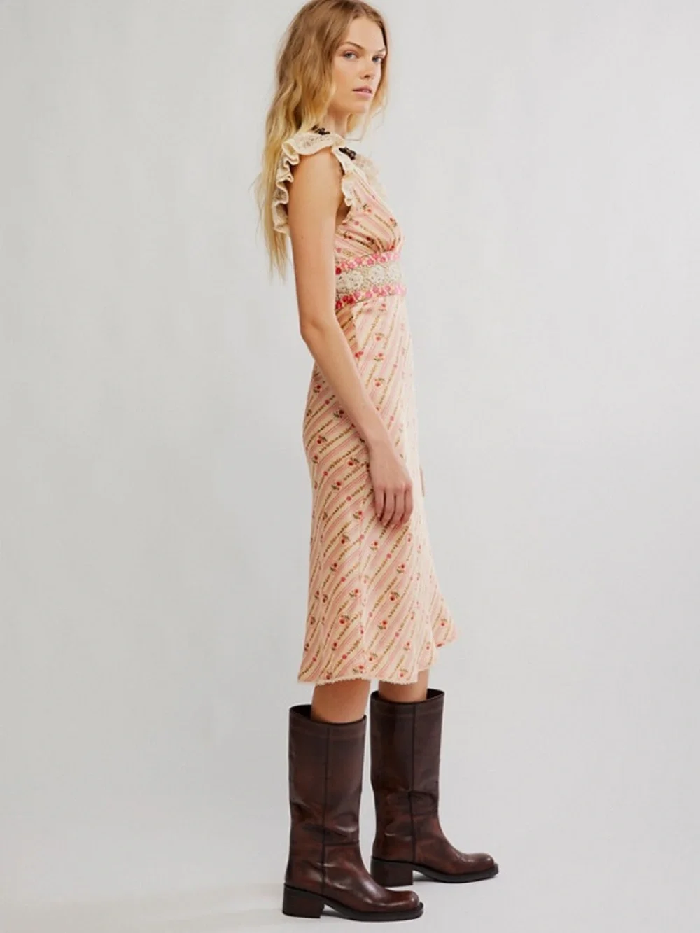 NWT FREE PEOPLE Bali Belle Satin Midi Dress | Soft Pink MSRP $198 Size S